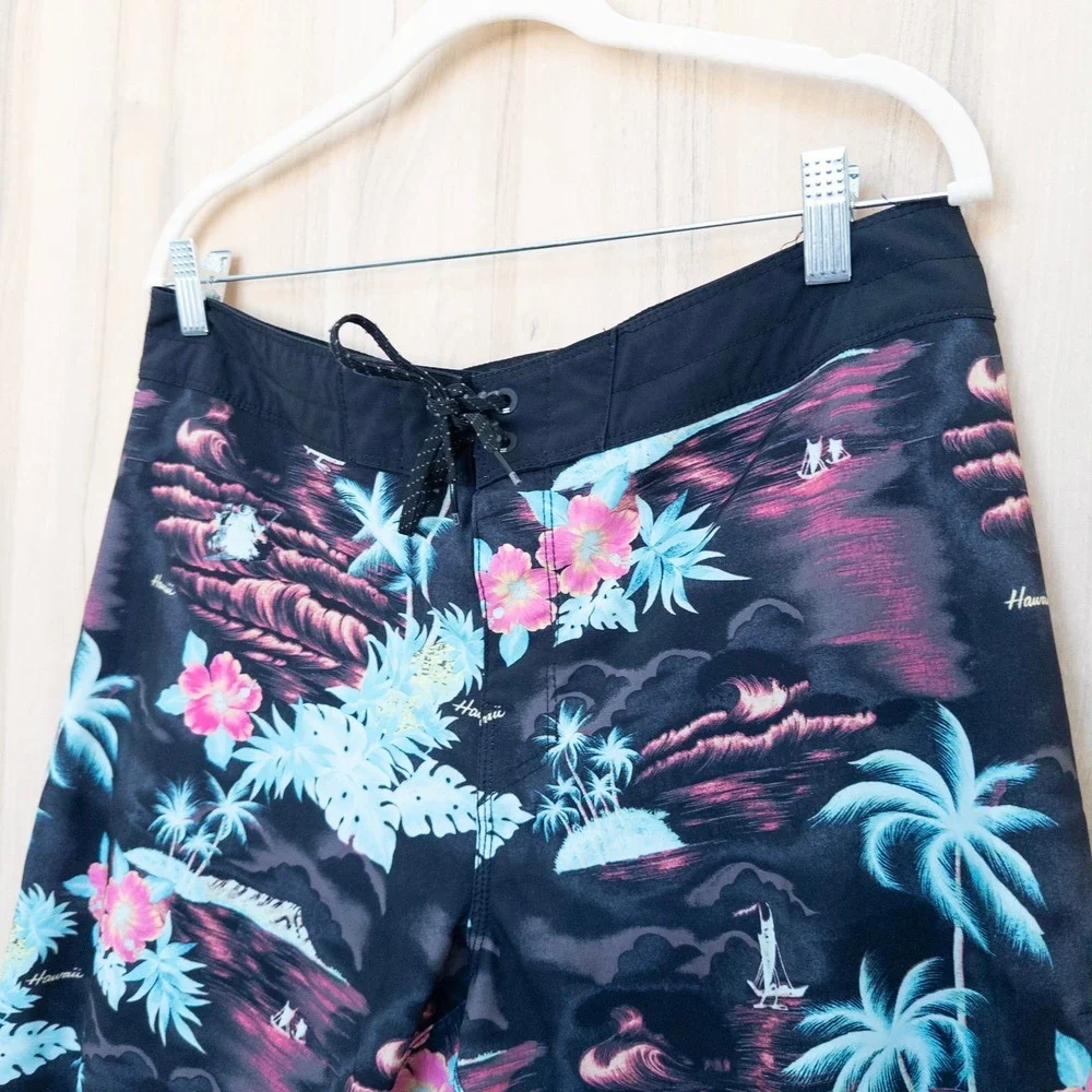 Billabong Mens Board Shorts 33 Black Tropical Floral Palm Tree Recycler Surf
